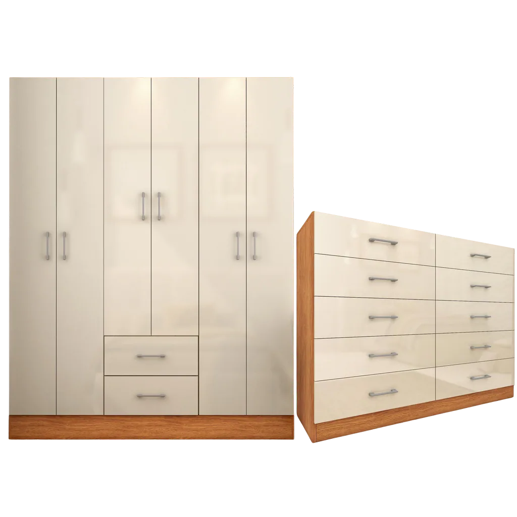 Guarda-Roupa 6 Portas Jamaica 6002 + Cômoda 10 Gavetas Caribe Cinamomo/Off White – FELLICCI