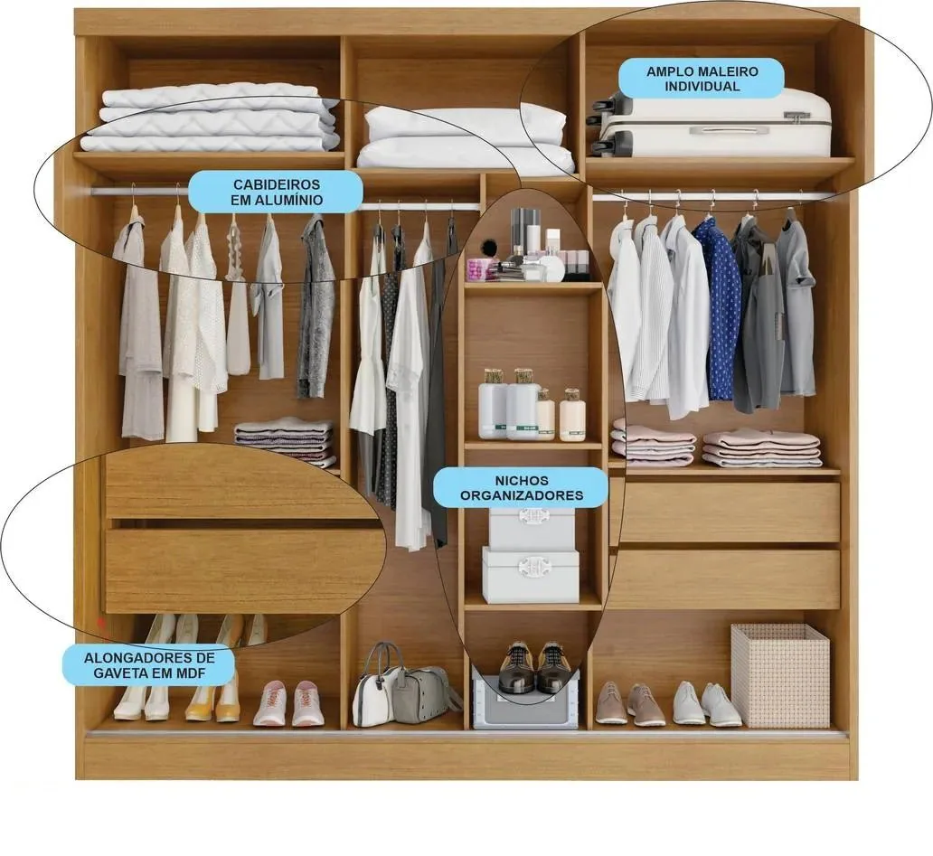 Guarda-Roupa 3 Portas Toronto 2,40 m Nature/Off White – BIANCHI