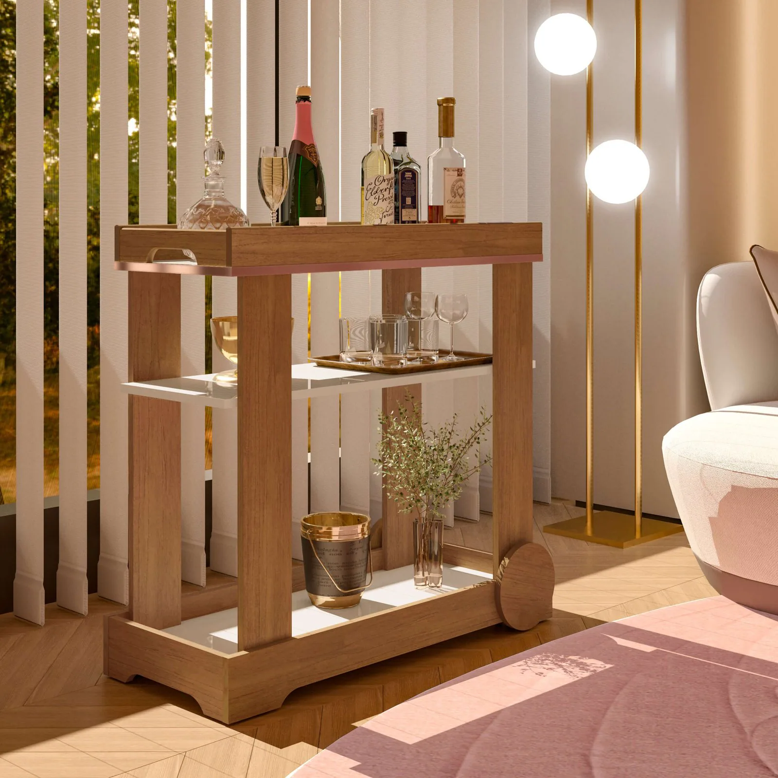 Carrinho Bar Rosé Cinamomo/Off White – ARTELY