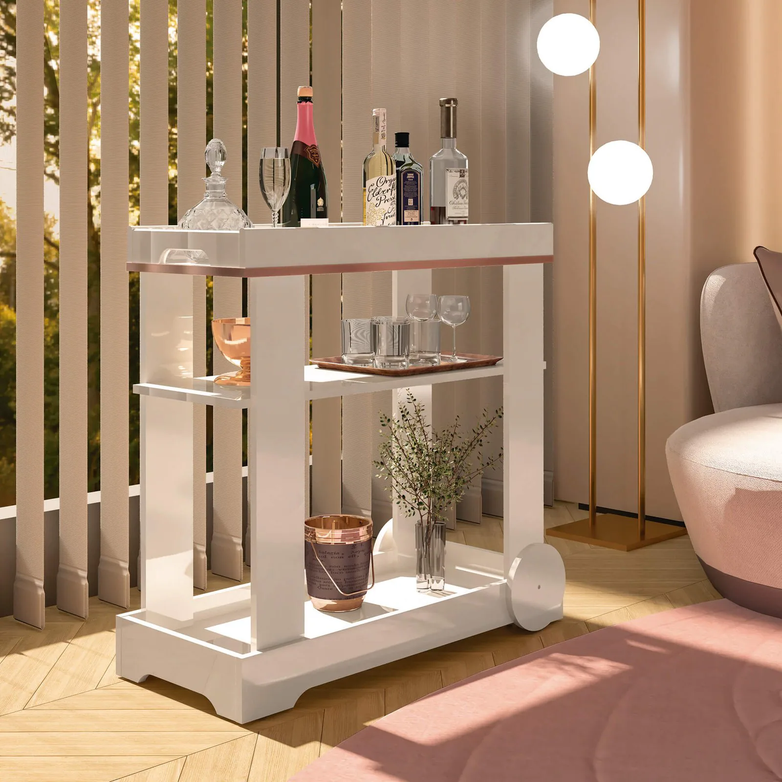 Carrinho Bar Rosé Off White – ARTELY