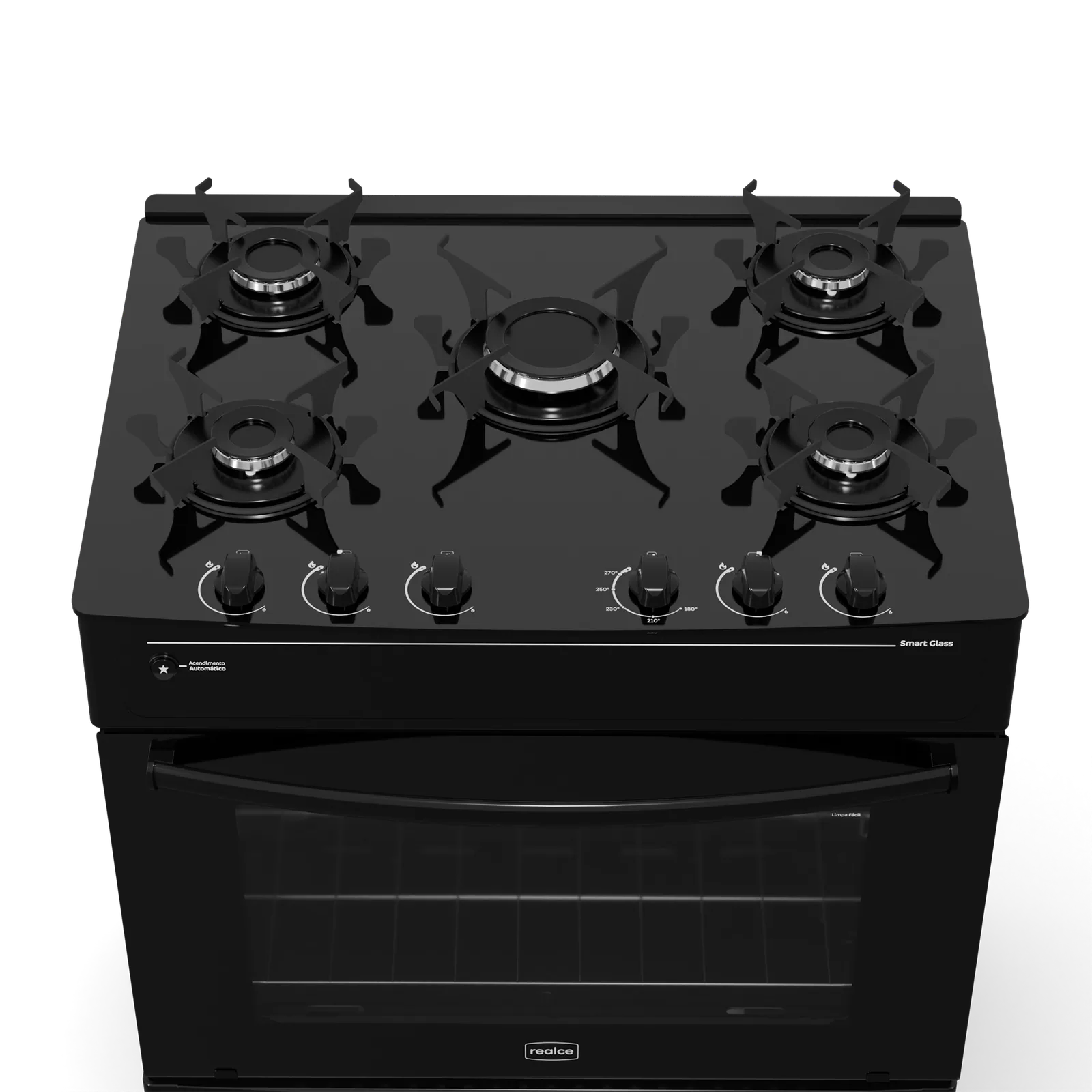 Fogão 5 Queimadores Smart Glass Preto – REALCE ELETRODOMÉSTICOS