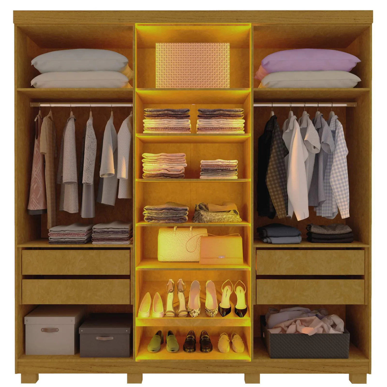 Guarda-Roupa Imperatriz 2,30 m 6 Portas/2 Reflecta Naturale/Off White – GELIUS