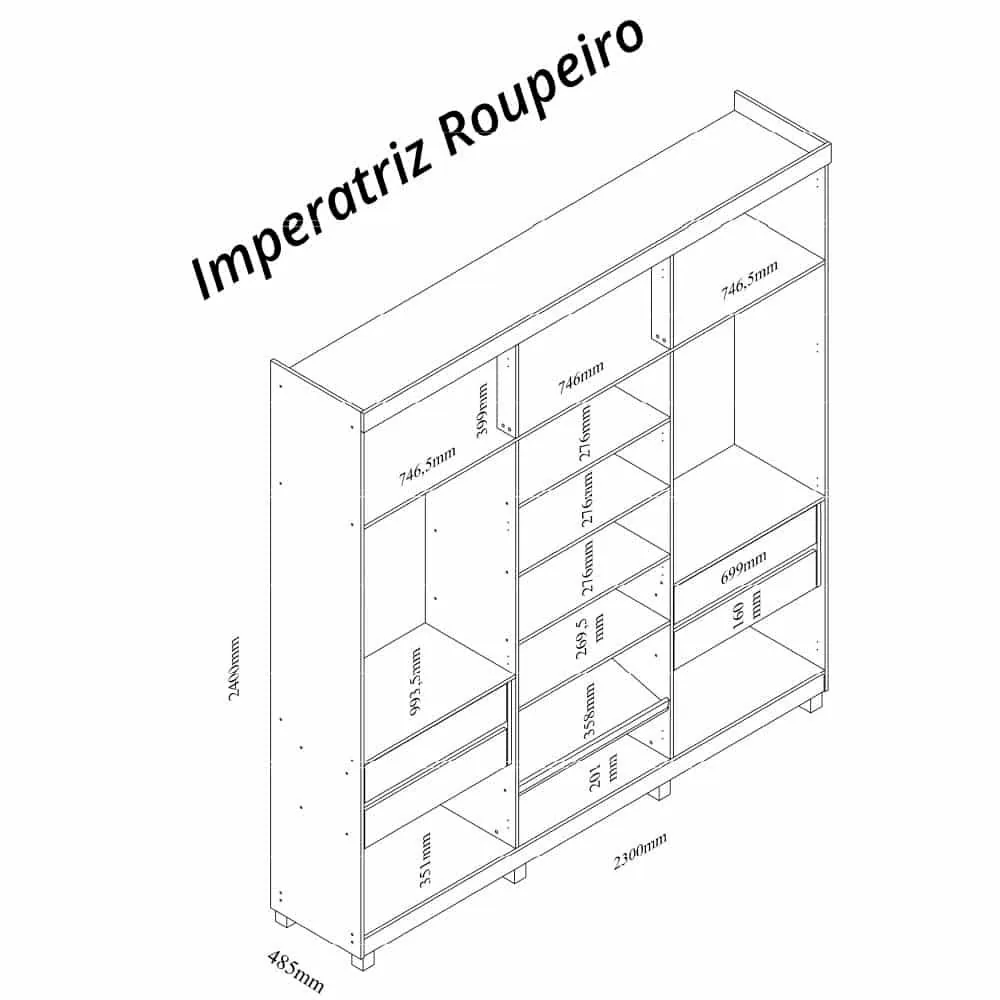 Guarda-Roupa Imperatriz 2,30 m 6 Portas/2 Reflecta Naturale/Off White – GELIUS