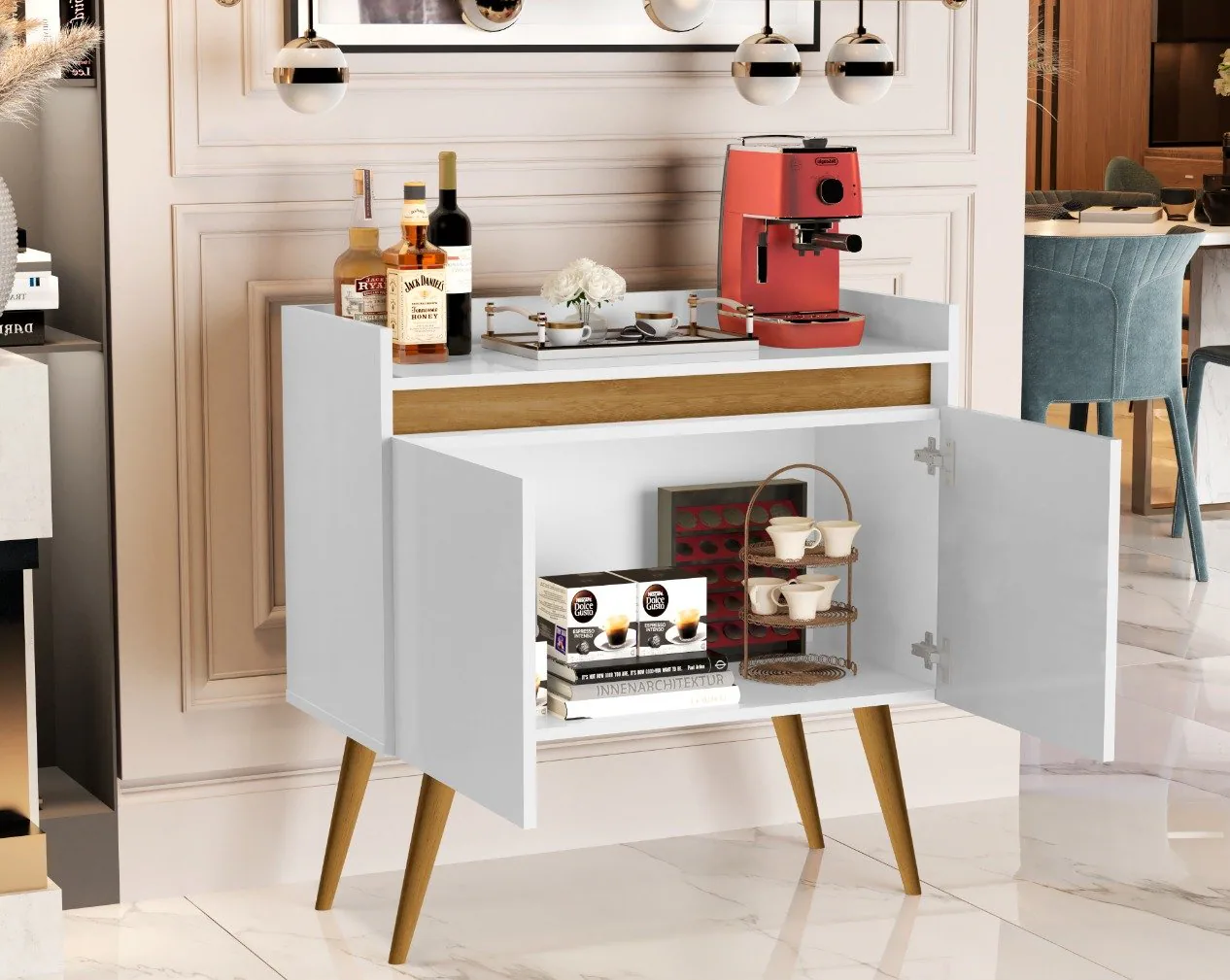 Buffet 2 Portas Gold Branco/Mel/Branco – MÓVEIS PRIMUS