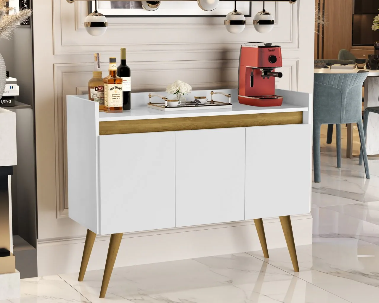 Buffet 3 Portas Gold Branco/Mel/Branco – MÓVEIS PRIMUS