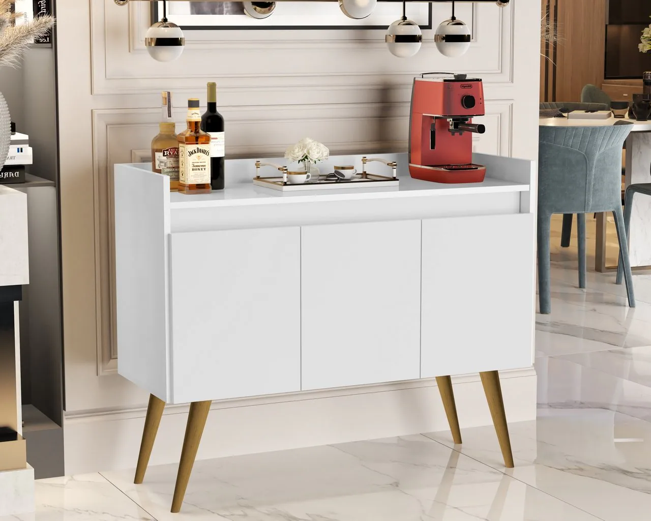 Buffet 3 Portas Gold Branco/Mel/Branco – MÓVEIS PRIMUS