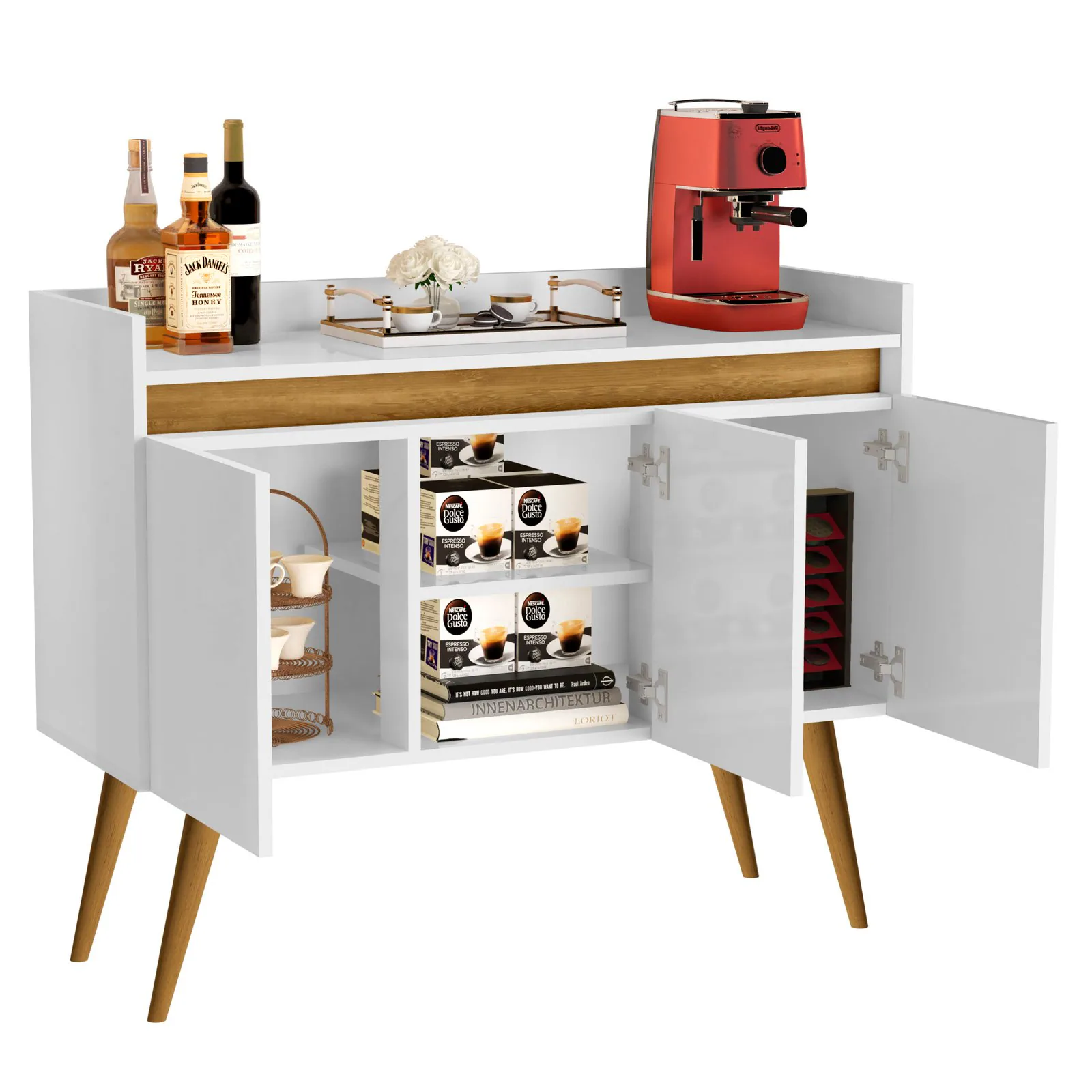 Buffet 3 Portas Gold Branco/Mel/Branco – MÓVEIS PRIMUS