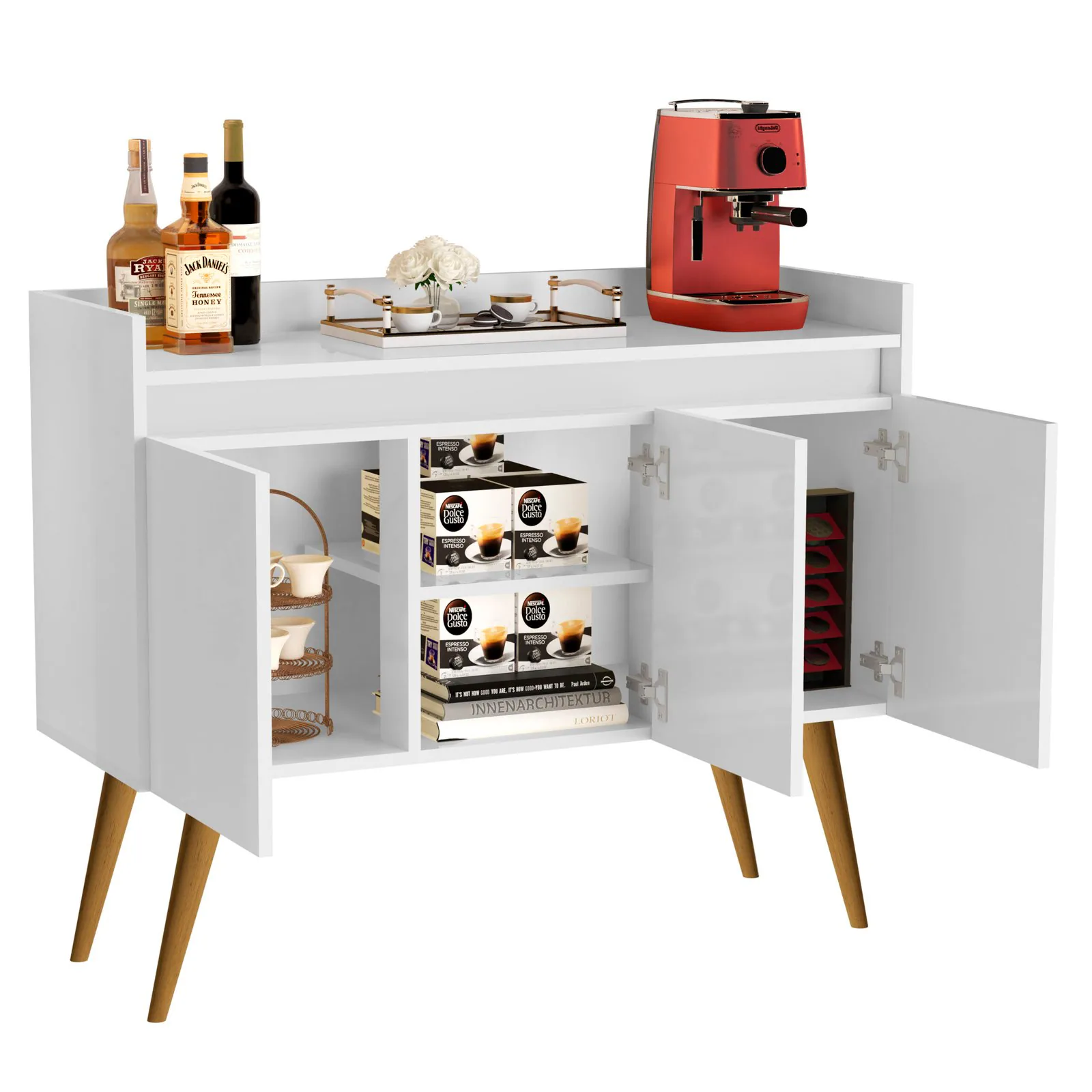 Buffet 3 Portas Gold Branco/Mel/Branco – MÓVEIS PRIMUS