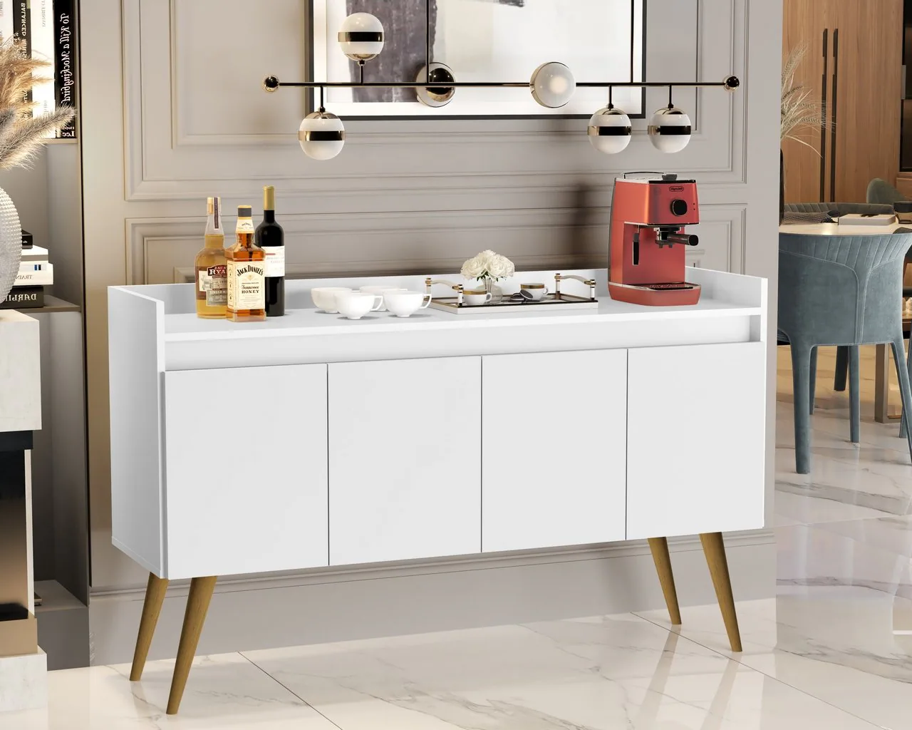 Buffet 4 Portas Gold Branco/Mel/Branco – MÓVEIS PRIMUS