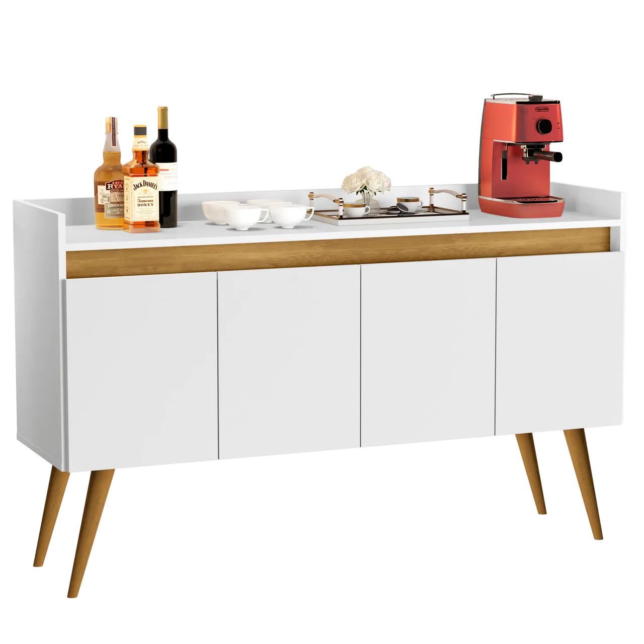 Buffet 4 Portas Gold Branco/Mel/Branco – MÓVEIS PRIMUS