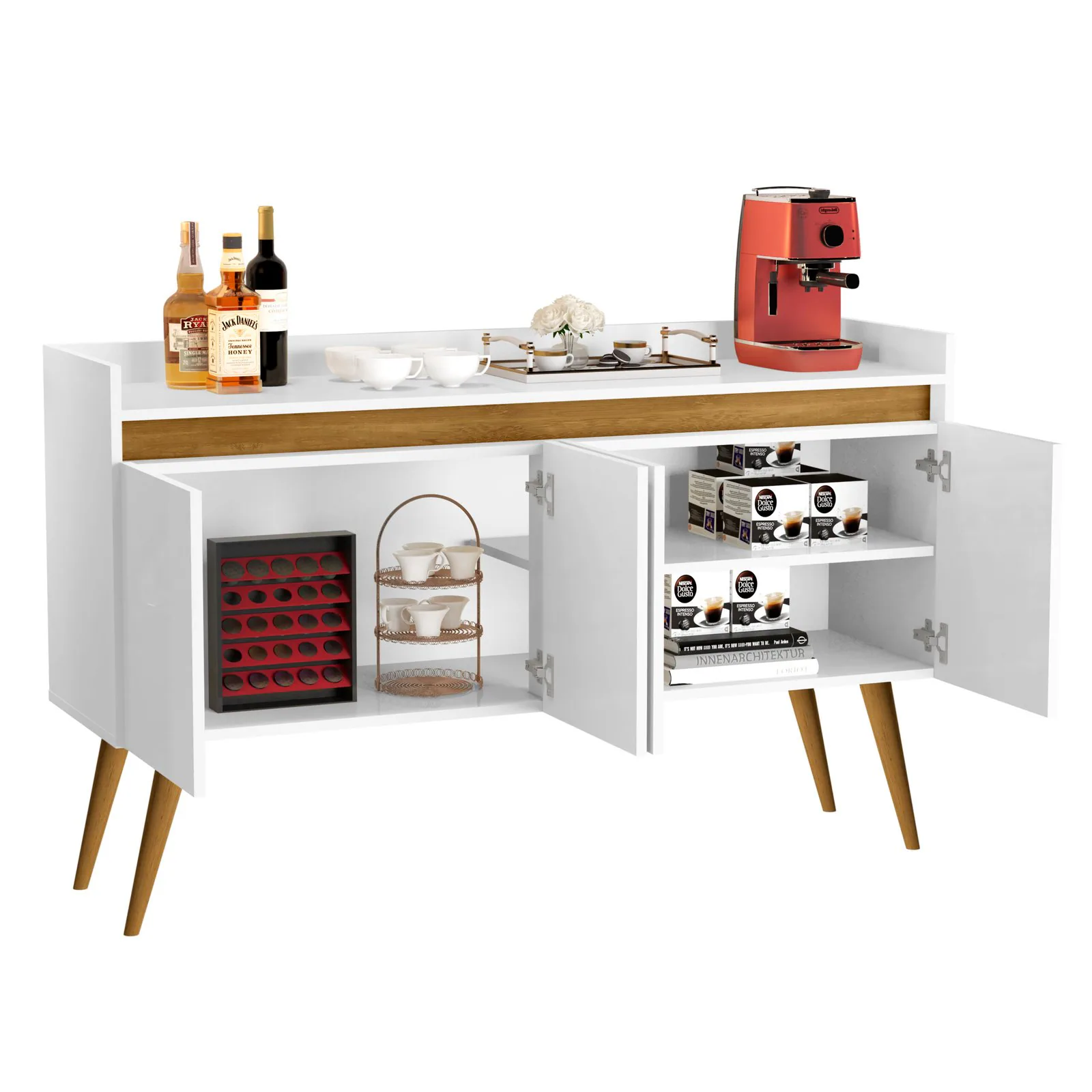 Buffet 4 Portas Gold Branco/Mel/Branco – MÓVEIS PRIMUS