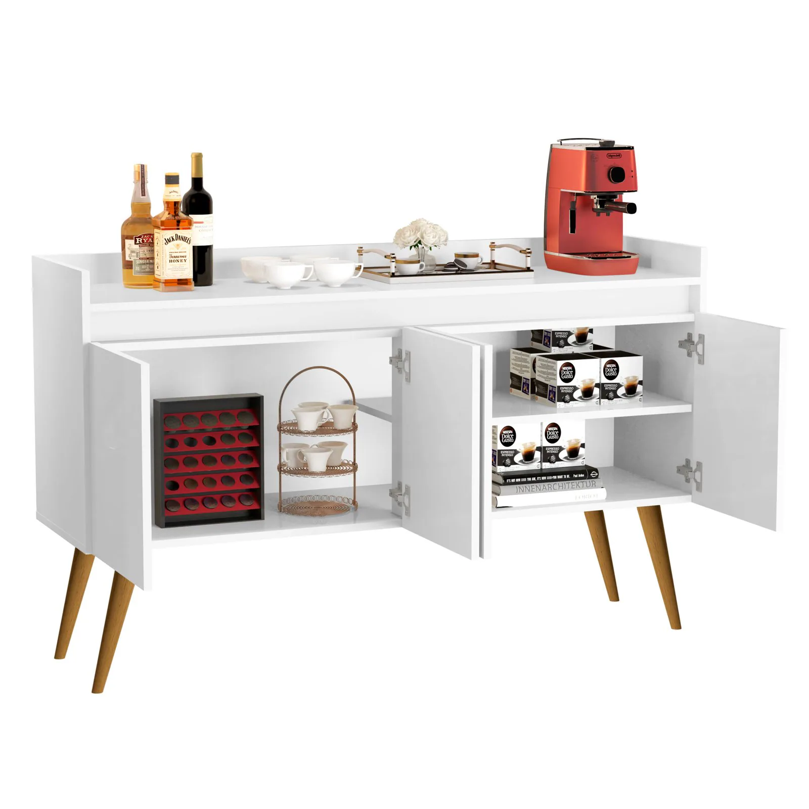 Buffet 4 Portas Gold Branco/Mel/Branco – MÓVEIS PRIMUS