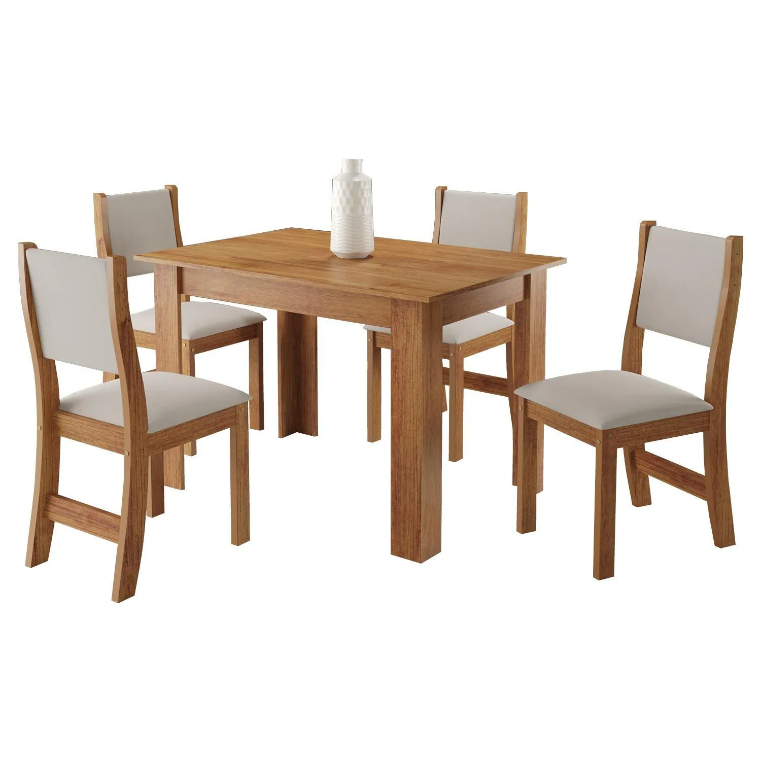 Mesa Palace/Perla Mel com 4 Cadeiras Sol Linho Bronze – VIERO MÓVEIS