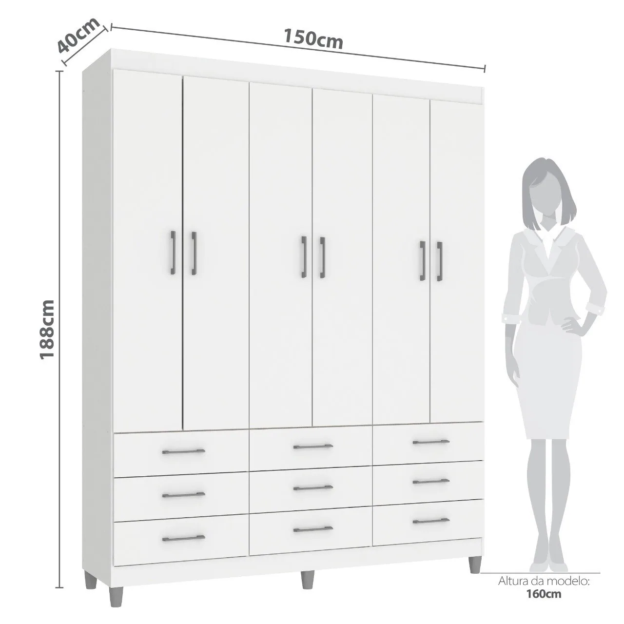 Guarda-Roupa 6 Portas Paraty 3690 1,50 m Branco – FELLICCI