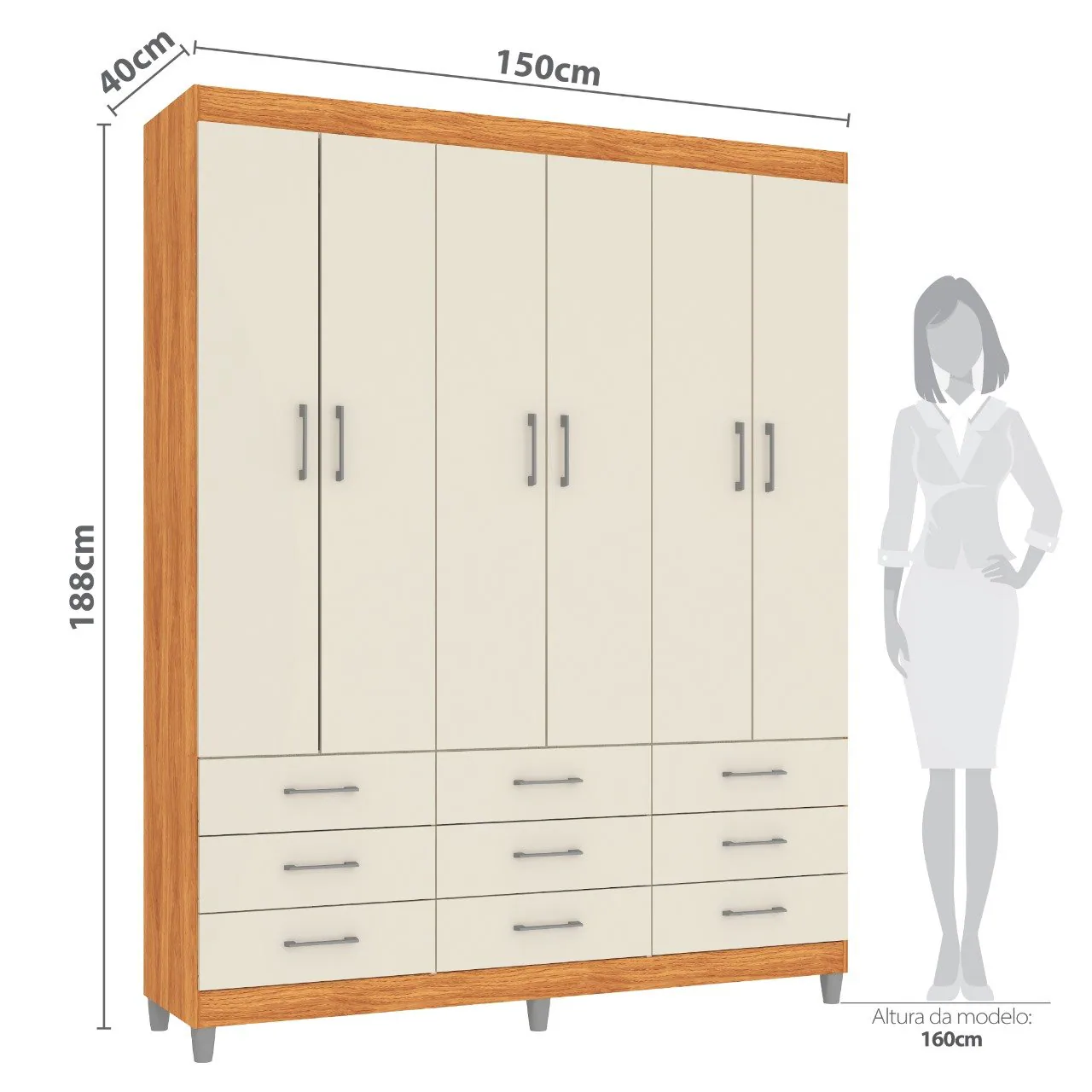 Guarda-Roupa 6 Portas Paraty 3690 1,50 m Cinamomo/Off White – FELLICCI