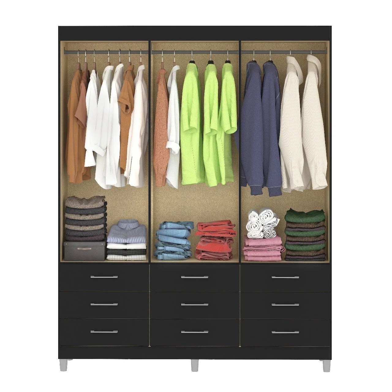 Guarda-Roupa 6 Portas Paraty 3690 + Cômoda 5 Gavetas Sapateira Miami Preto – FELLICCI