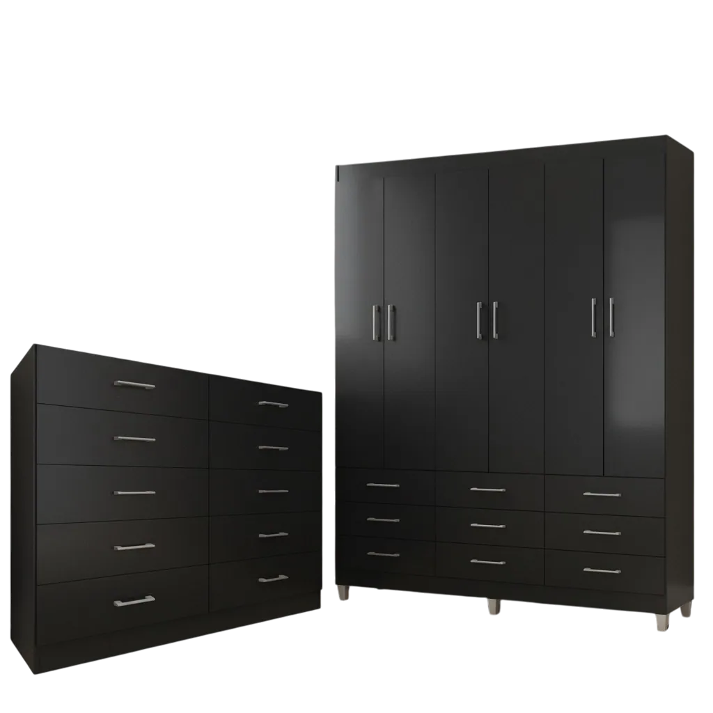 Guarda-Roupa 6 Portas Paraty 3690 + Cômoda 10 Gavetas Caribe Preto – Fellicci