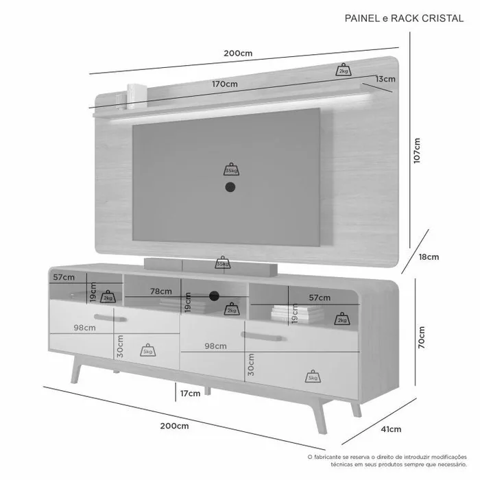 Painel até 70″ Cristal Cinamomo + Rack Cristal Cinamomo/Off White – JCM MOVELARIA