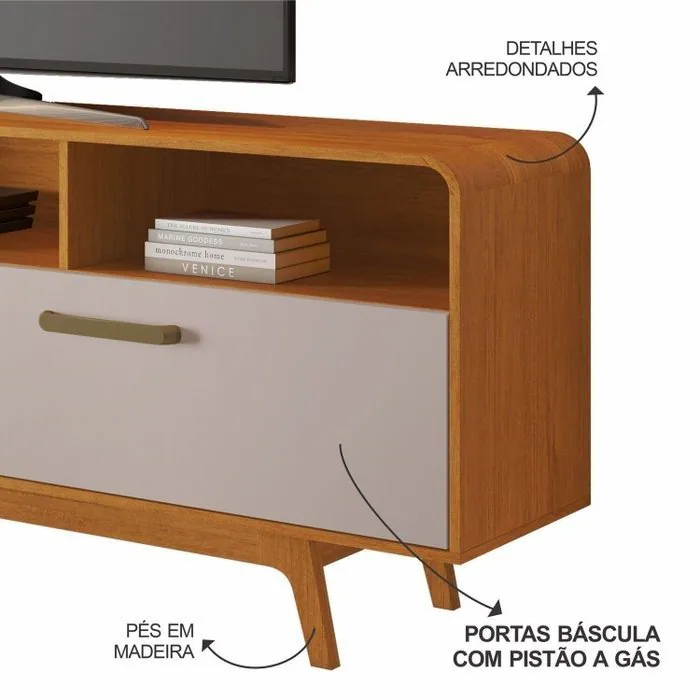 Painel até 70″ Cristal Cinamomo + Rack Cristal Cinamomo/Off White – JCM MOVELARIA