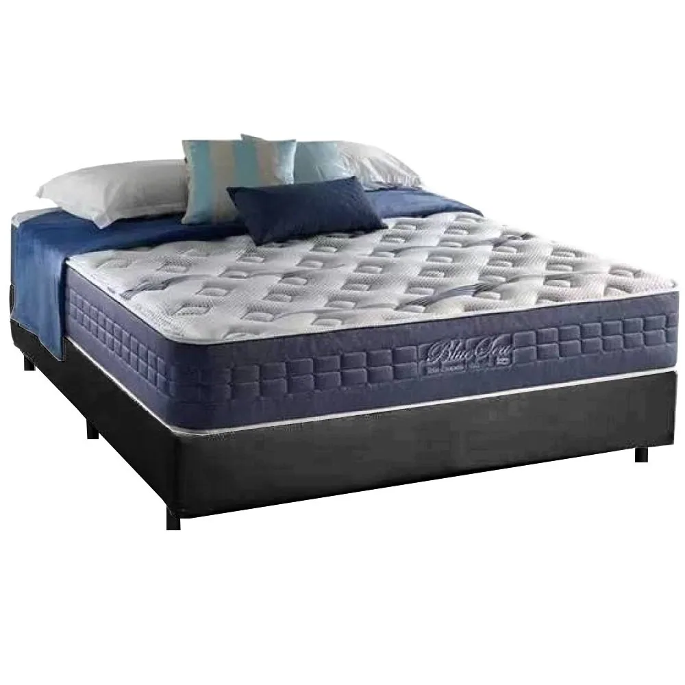 Colchão Casal Blue Sea 31 cm D28 Molas Ensacadas + Base Simples Corino Preto – ANJOS + BIOSTAR