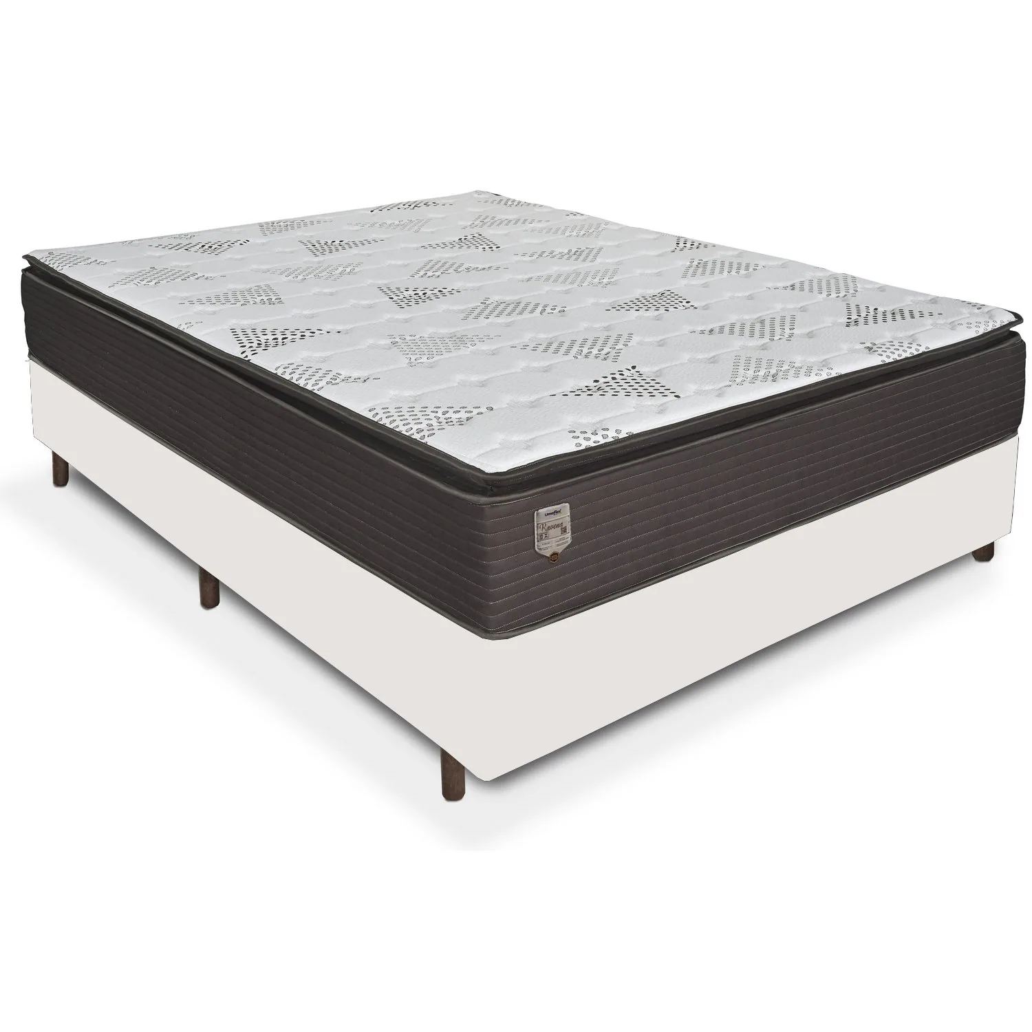 Colchão Casal Ravena 33 cm D26 Molas Ensacadas + Base Simples Corino Branco – UMAFLEX + ALTO NÍVEL