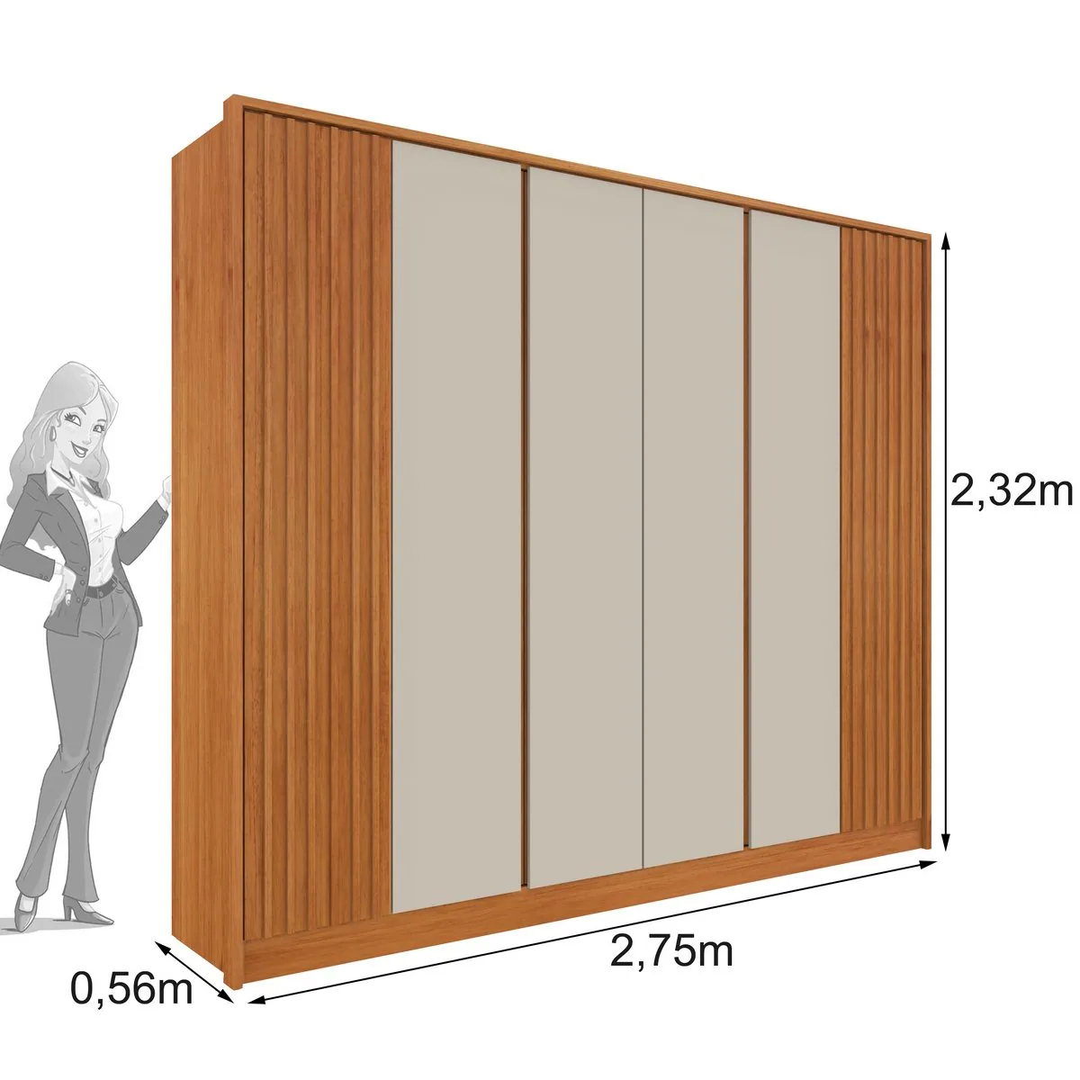 Guarda-Roupa 6 Portas Barcelona/Montserrat Ripado 2,75 m Cinamomo/Off White – TCIL