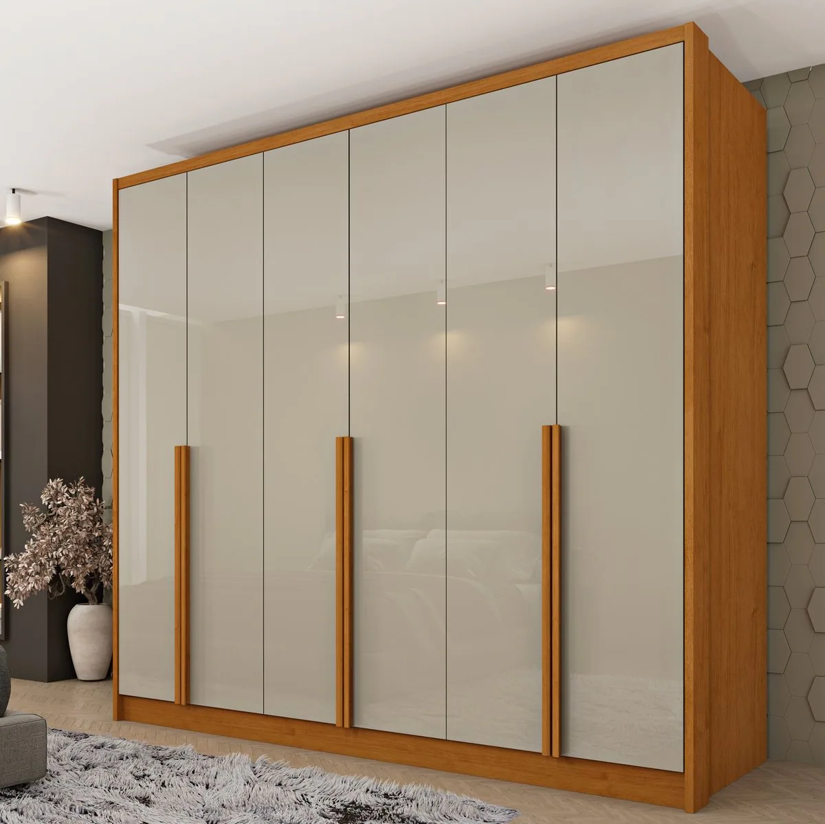 Guarda-Roupa 6 Portas Fortuna/Riqueza 2,43 m Cinamomo/Off White – TCIL