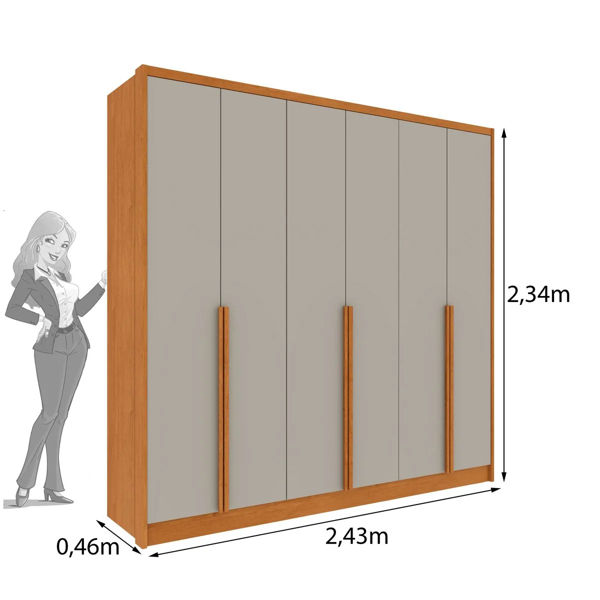 Guarda-Roupa 6 Portas Fortuna/Riqueza 2,43 m Cinamomo/Off White – TCIL