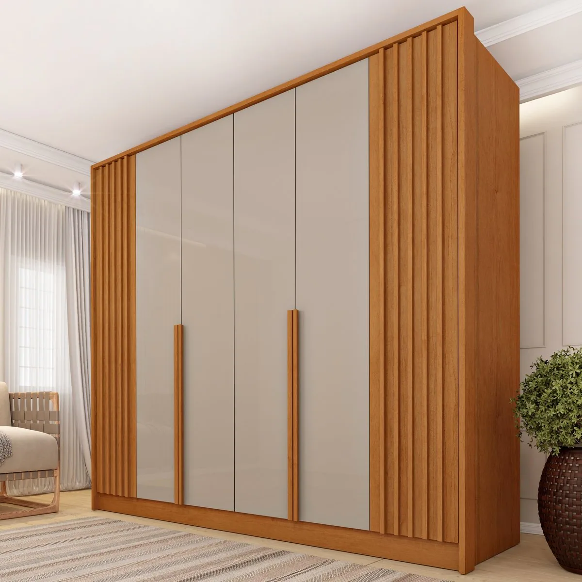 Guarda-Roupa 6 Portas Guarani/Chade Ripado 2,44m Cinamomo/Off White – TCIL