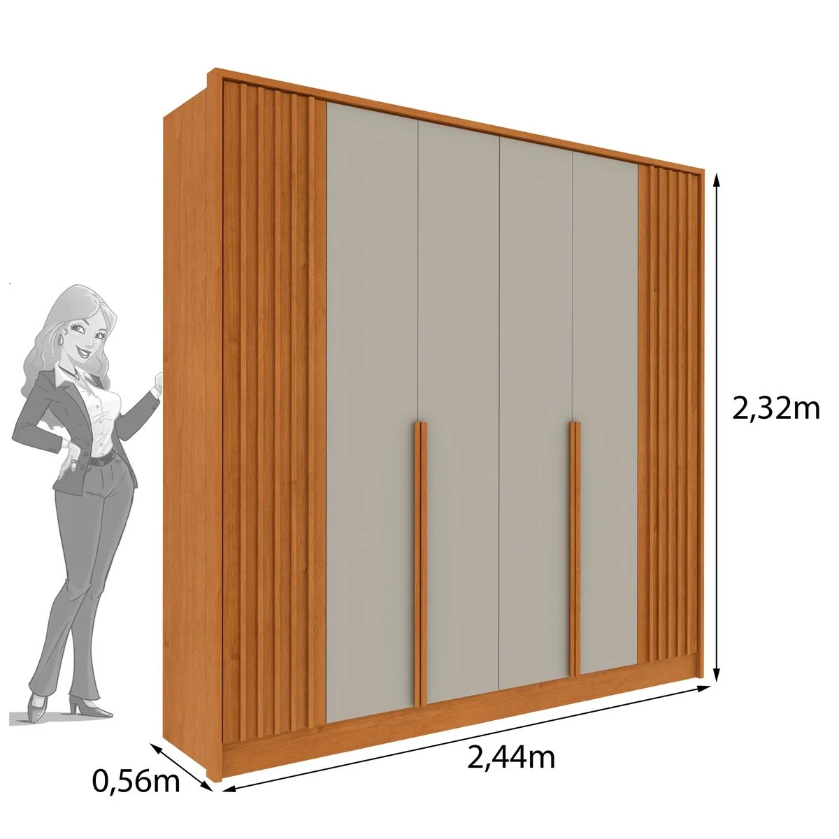 Guarda-Roupa 6 Portas Guarani/Chade Ripado 2,44m Cinamomo/Off White – TCIL