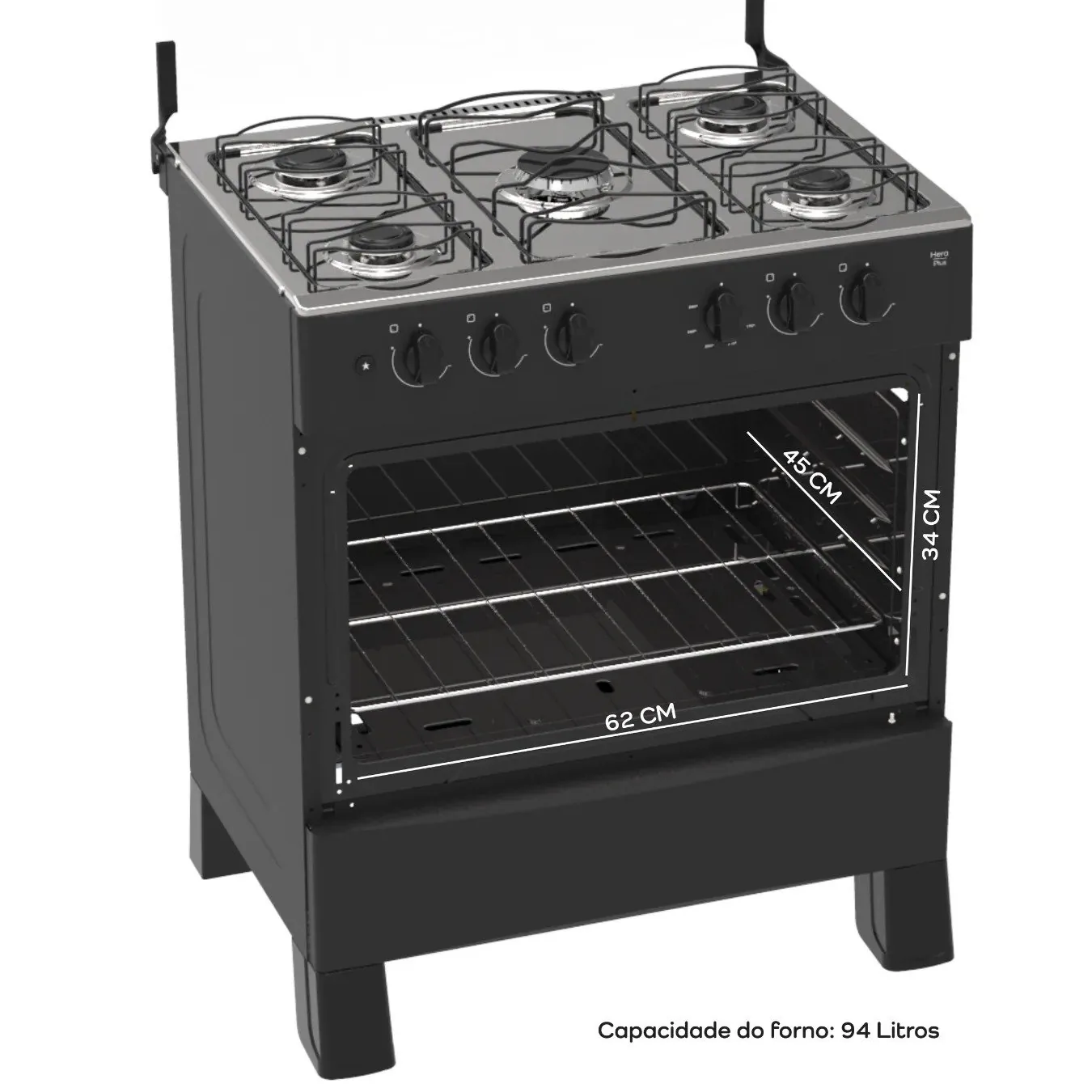 Fogão 5 Queimadores Hera Plus Preto – REALCE ELETRODOMÉSTICOS