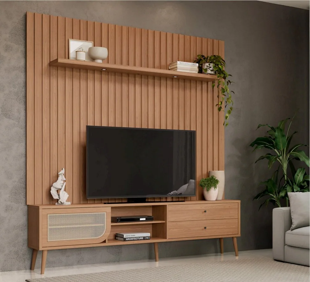 Painel + Rack até 75″ TB346F Freijó – DALLA COSTA