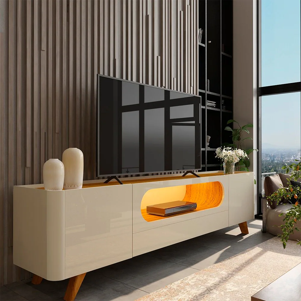 Rack Nobre 210 (Pés de Madeira) Off White/Naturale – GELIUS
