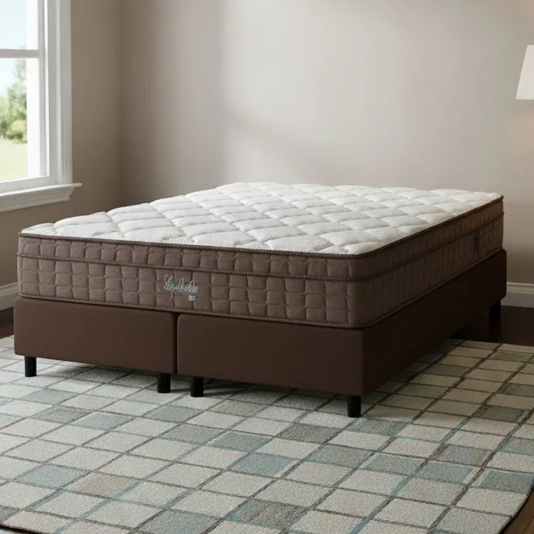 Colchão Queen Star One D28/AG D70 + Base Box Simples Corino Marrom – ANJOS COLCHÕES + ALTO NÍVEL CAMAS E COLCHÕES