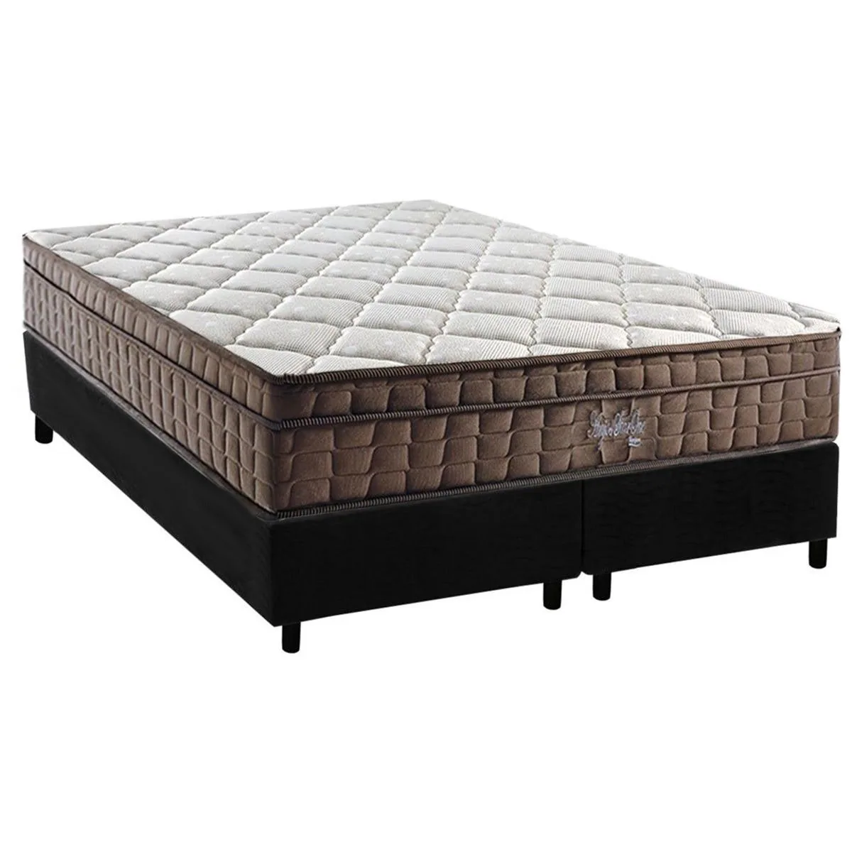 Colchão Queen Star One D28/AG D70 + Base Box Simples Corino Preto – ANJOS COLCHÕES + ALTO NÍVEL CAMAS E COLCHÕES