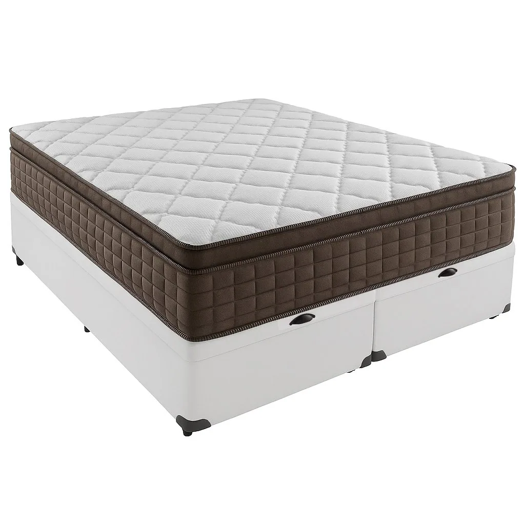 Colchão Queen Star One D28/AG D70 + Base Box Baú Corino Branco – ANJOS COLCHÕES + ALTO NÍVEL CAMAS E COLCHÕES
