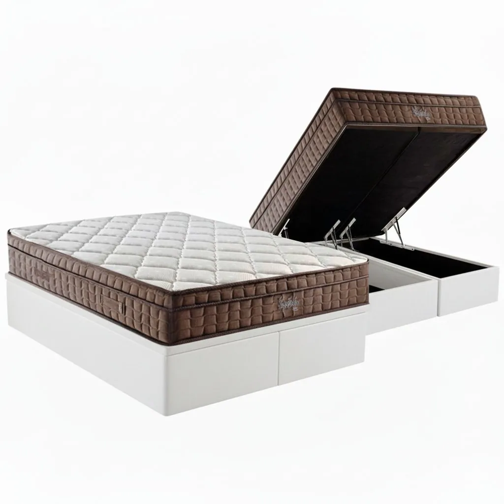 Colchão Queen Star One D28/AG D70 + Base Box Baú Corino Branco – ANJOS COLCHÕES + ALTO NÍVEL CAMAS E COLCHÕES