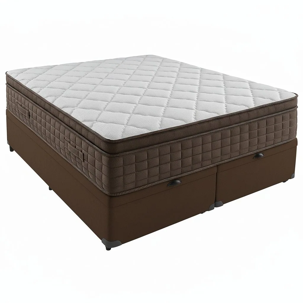Colchão Queen Star One D28/AG D70 + Base Box Baú Corino Marrom – ANJOS COLCHÕES + ALTO NÍVEL CAMAS E COLCHÕES