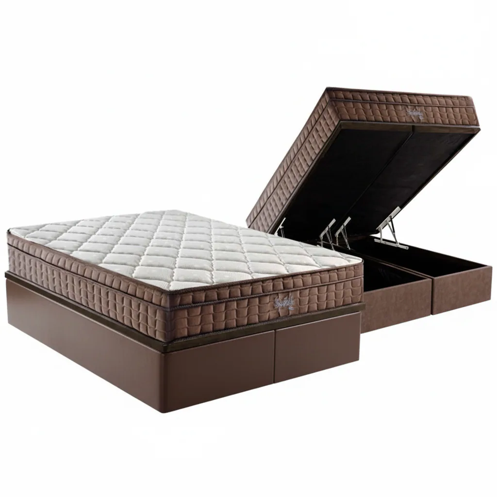 Colchão Queen Star One D28/AG D70 + Base Box Baú Corino Marrom – ANJOS COLCHÕES + ALTO NÍVEL CAMAS E COLCHÕES