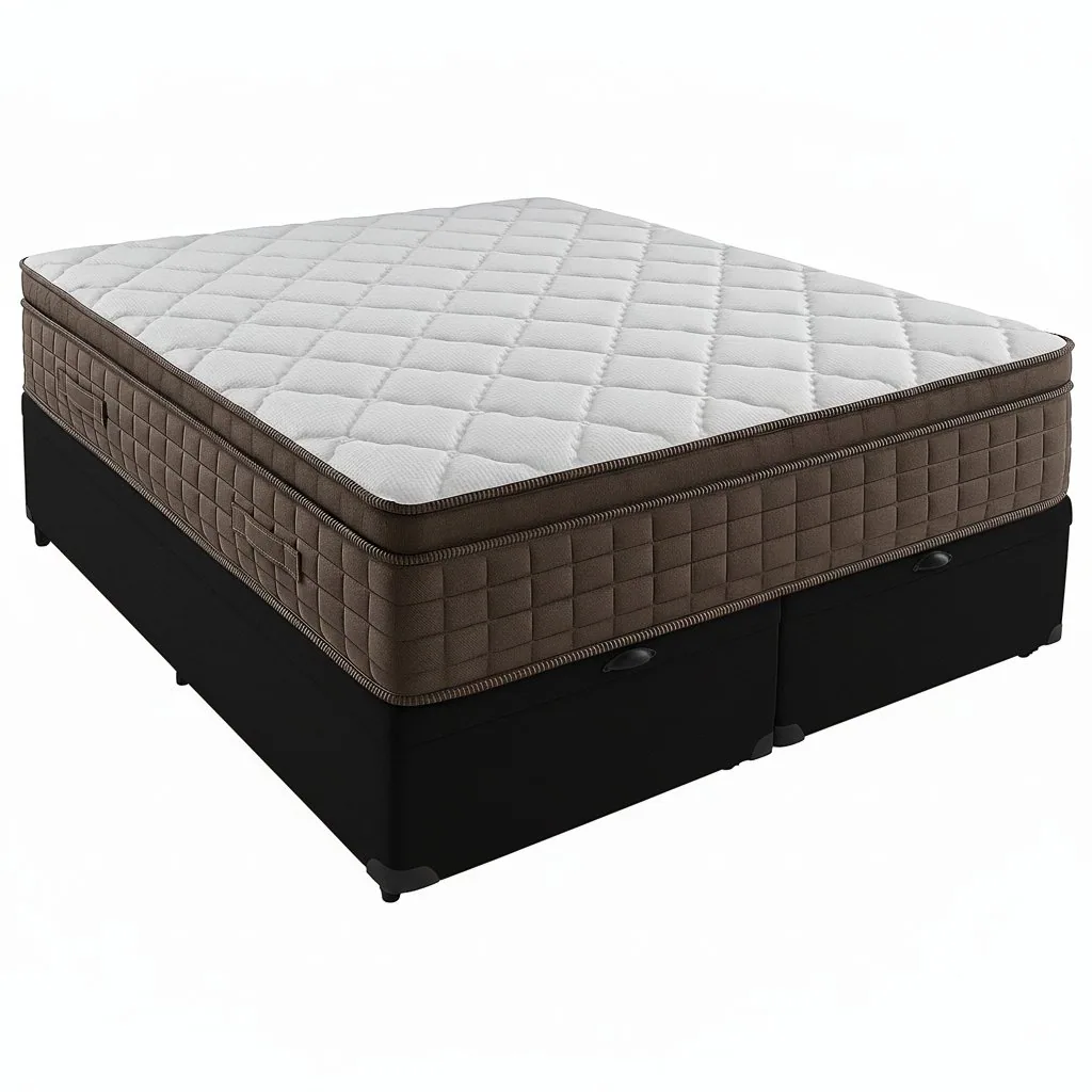 Colchão Queen Star One D28/AG D70 + Base Box Baú Corino Preto – ANJOS COLCHÕES + ALTO NÍVEL CAMAS E COLCHÕES