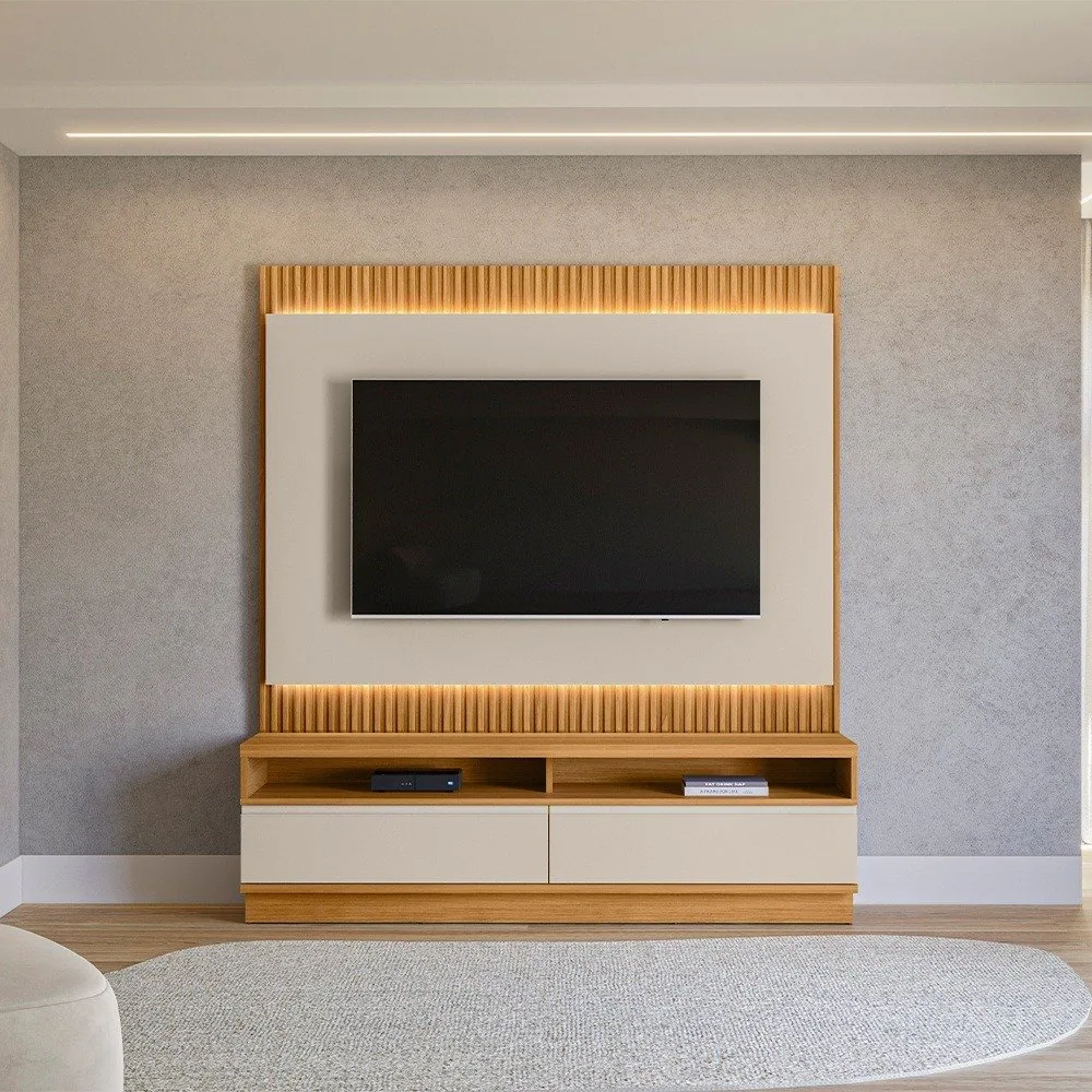Painel até 70″ + Rack São Paulo Tauari/Off White Fosco – LINEA BRASIL