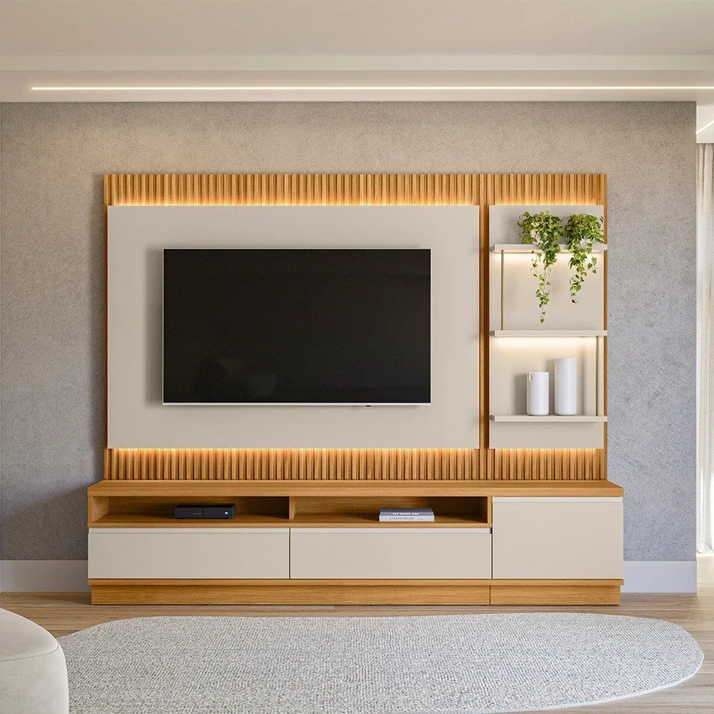 Painel até 70″ + Rack + Módulo Lateral São Paulo Tauari/Off White Fosco – LINEA BRASIL