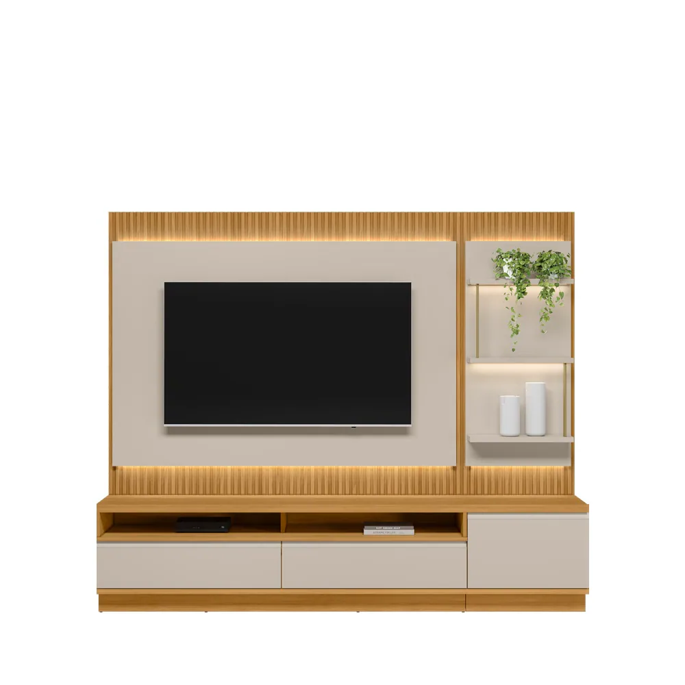 Painel até 70″ + Rack + Módulo Lateral São Paulo Tauari/Off White Fosco – LINEA BRASIL