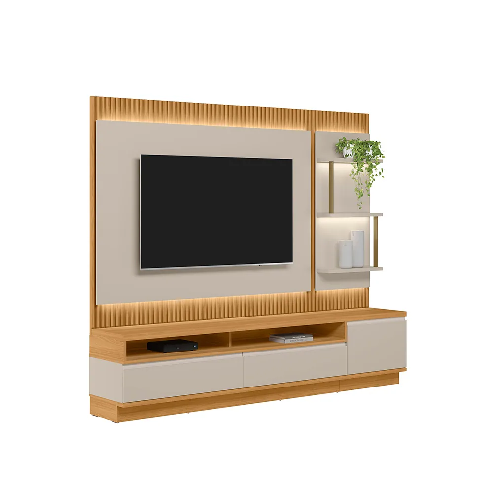 Painel até 70″ + Rack + Módulo Lateral São Paulo Tauari/Off White Fosco – LINEA BRASIL