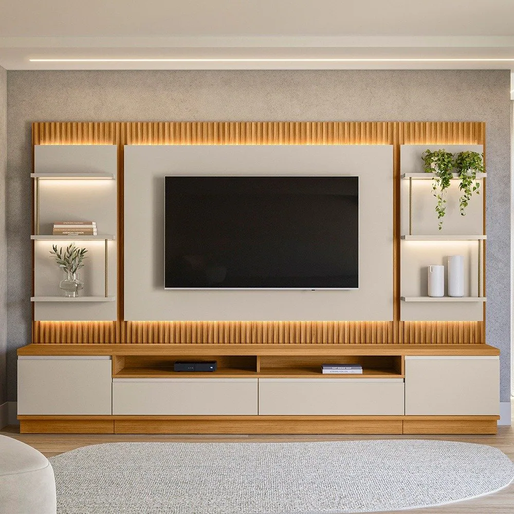 Painel até 70″ + Rack + Dois Módulos Laterais São Paulo Tauari/Off White Fosco – LINEA BRASIL
