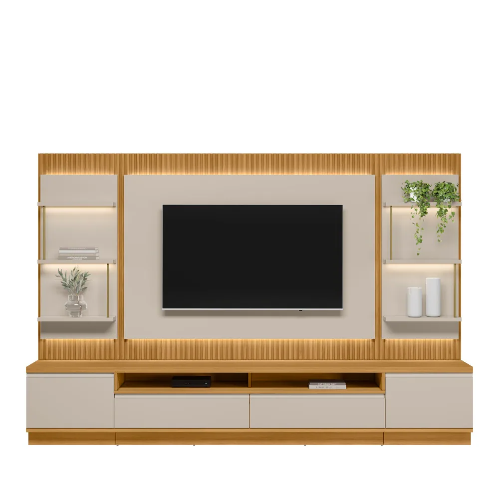 Painel até 70″ + Rack + Dois Módulos Laterais São Paulo Tauari/Off White Fosco – LINEA BRASIL