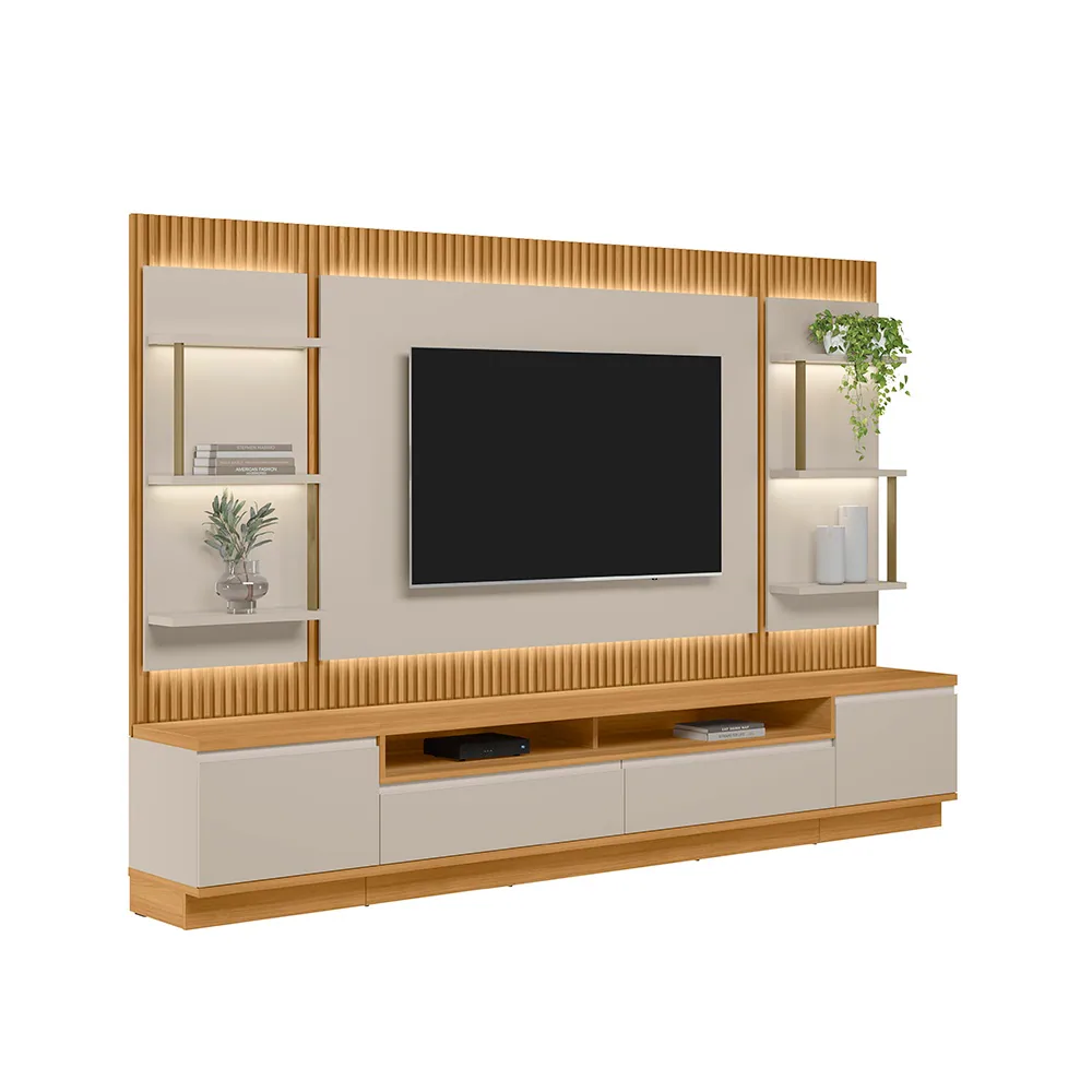Painel até 70″ + Rack + Dois Módulos Laterais São Paulo Tauari/Off White Fosco – LINEA BRASIL