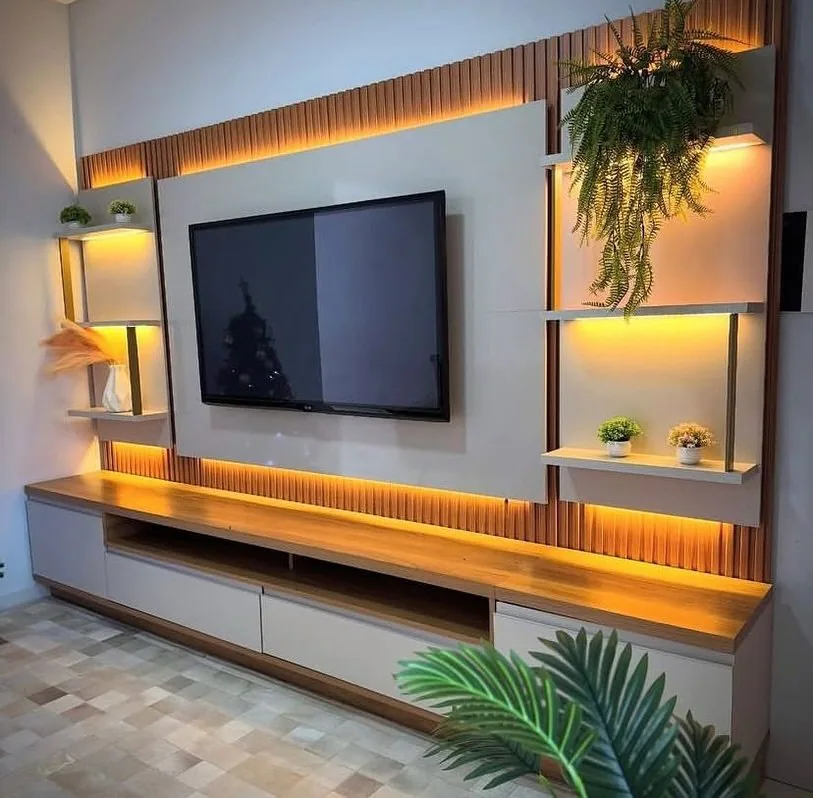 Painel até 70″ + Rack + Dois Módulos Laterais São Paulo Tauari/Off White Fosco – LINEA BRASIL