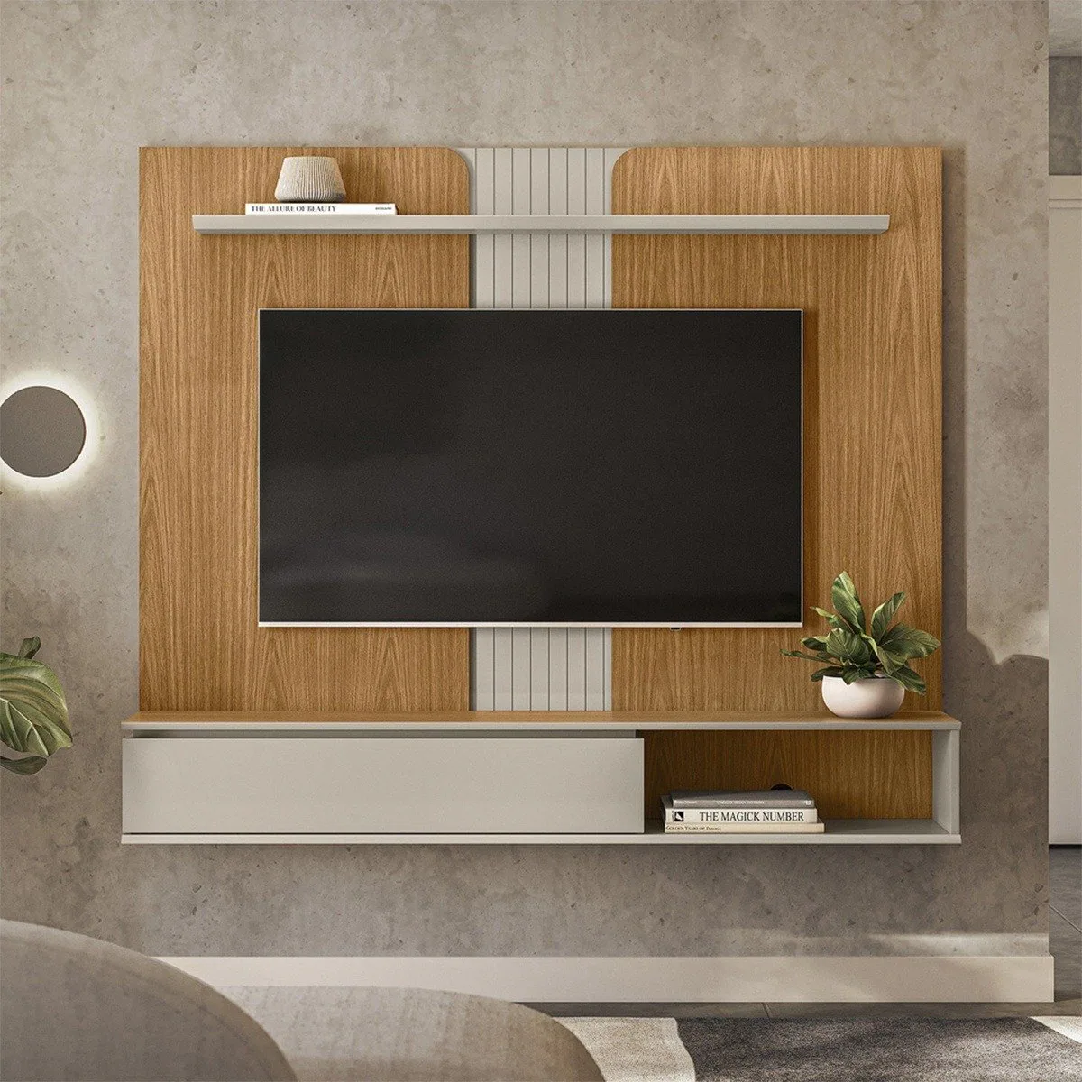 Painel Home até 65″ Friburgo Nature/Off White – LINEA BRASIL