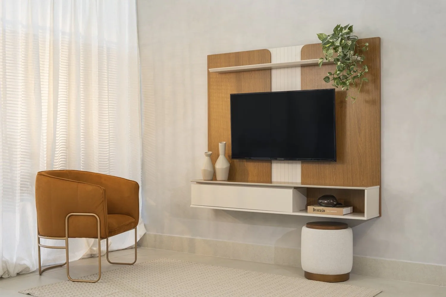 Painel Home até 65″ Friburgo Nature/Off White – LINEA BRASIL